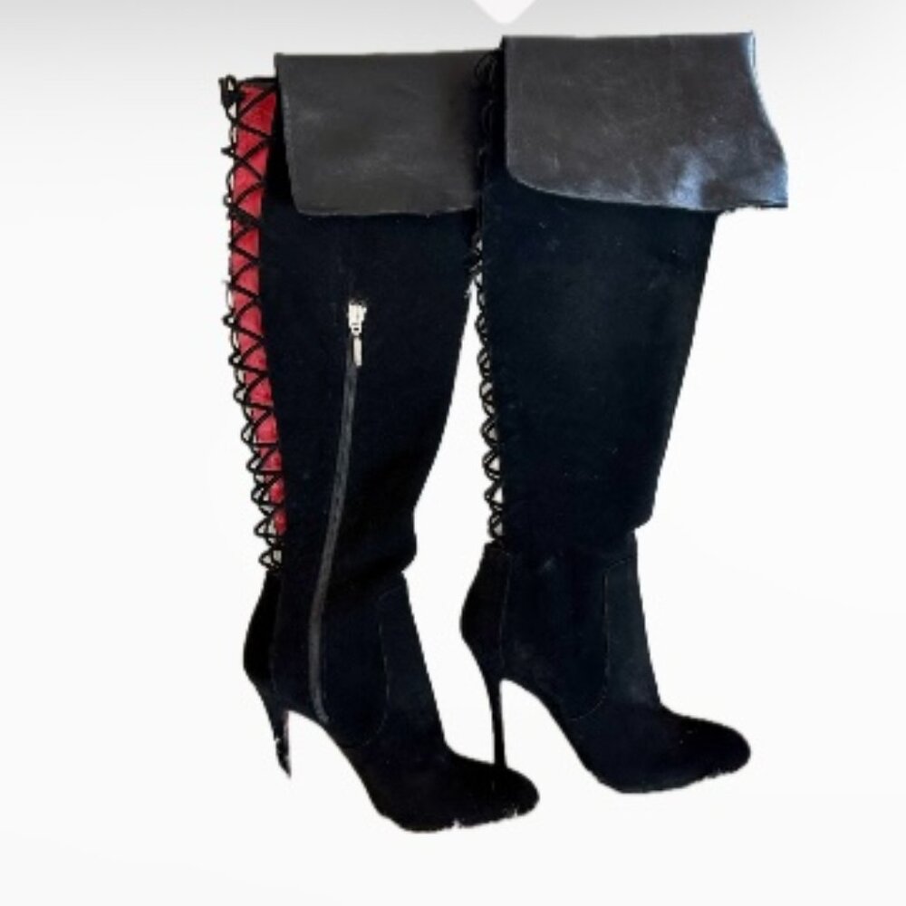 Cesar Paciotti Black Suade Over Knee Boots